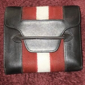 Bally Vintage Wallet Soft rown Leather With Cream Red Stripe EUC